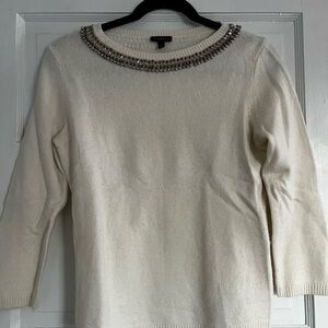 Talbots Cream Sweater with Embellished Neckline